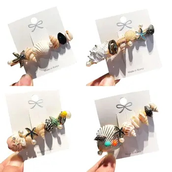 

Baroque Ocean Style Women Hair Clip Starfish Seashell Embellished Styling Barrette Candy Color Drop Oil Imitation Pearl Hairgrip