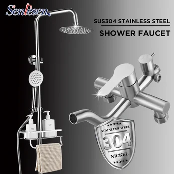 Bathroom Shower Faucets Set SUS304 Bathtub Shower Mixer Tap With Hook Commodity Shelf 3/4 Ways Mixer Shower Torneira Tap
Bathroom Shower Faucets Set SUS304 Bathtub Shower Mixer Tap With Hook Commodity Shelf 3/4 Ways Mixer Shower Torneira Tap