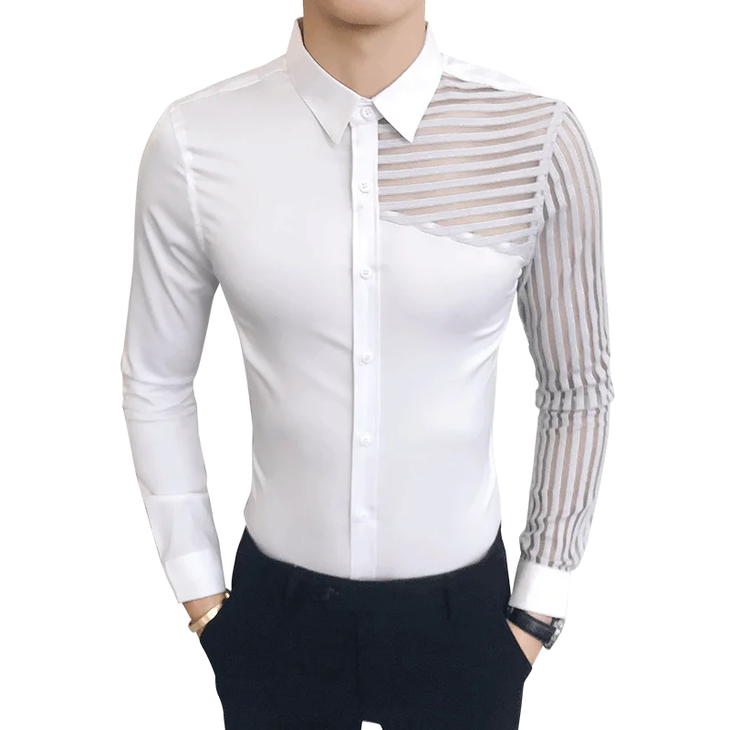 Perspective lace hollow men's shirt 2019 long sleeve transparent solid color shirt men's slim party shirt nightclub petticoat
Perspective lace hollow men's shirt 2019 long sleeve transparent solid color shirt men's slim party shirt nightclub petticoat