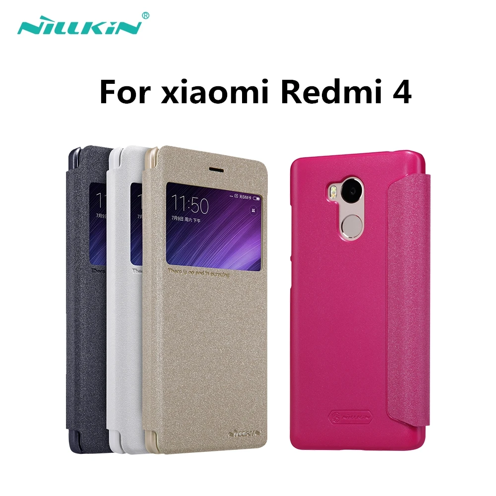 NILLKIN Sparkle super thin leather Case for xiaomi redmi 4 cover case flip phone bag smart window | Мобильные телефоны и