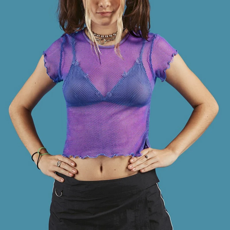 Women Fashion Casual Party Crop Tops Short Sleeve See-through Tee Tops Sheer Mesh Tops Orange Purple Tshirt Women camiseta mujer
Women Fashion Casual Party Crop Tops Short Sleeve See-through Tee Tops Sheer Mesh Tops Orange Purple Tshirt Women camiseta mujer