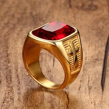 Men's Cross Ring Gold-Color Stainless Steel Quality Ring Red Stone Ring for Men Utr8234
Men's Cross Ring Gold-Color Stainless Steel Quality Ring Red Stone Ring for Men Utr8234