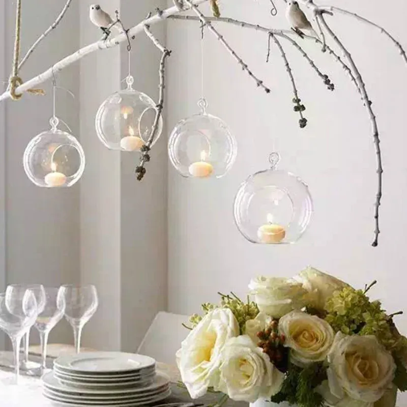 Image 12PCS Lot Hanging Tealight Holder Glass Terrarium Glass Globe Candle Holder Candlestick Wedding Bar Decor