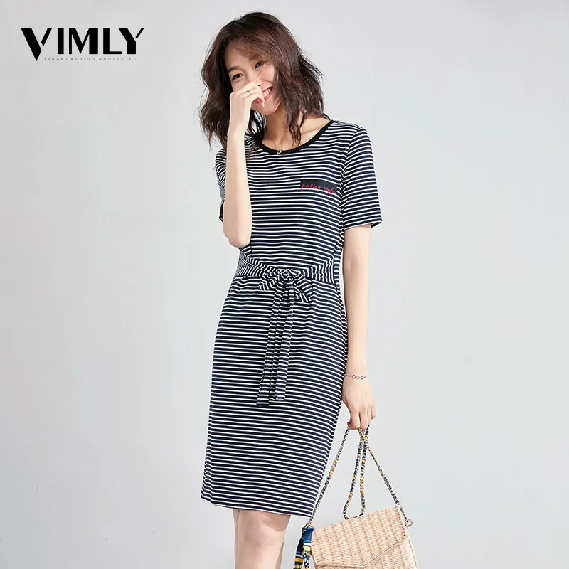 Vimly Striped Casual Summer Women Dress Short Sleeve Round Neck Mini Dresses T Shirt Embroidery A Line Street Wear
Vimly Striped Casual Summer Women Dress Short Sleeve Round Neck Mini Dresses T Shirt Embroidery A Line Street Wear