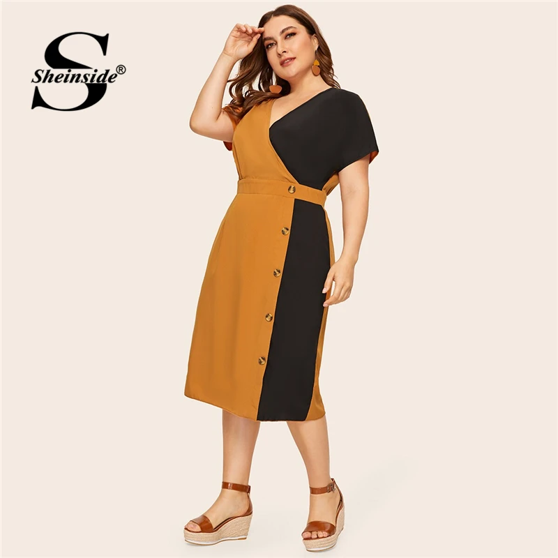 Sheinside Plus Size Elegant V Neck Colorblock Straight Dress Women 2019 Summer High Waist Dresses Ladies Button Detail Dress
Sheinside Plus Size Elegant V Neck Colorblock Straight Dress Women 2019 Summer High Waist Dresses Ladies Button Detail Dress