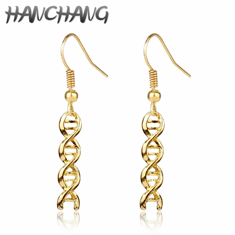 HANCHANG New Design Chemical Structure Molecular Earring DNA Spiral Bnagle Earring Gold Color Drop Earring Jewelry For Women
HANCHANG New Design Chemical Structure Molecular Earring DNA Spiral Bnagle Earring Gold Color Drop Earring Jewelry For Women
