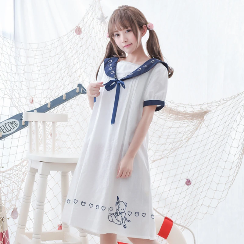 Summer Cute Japanese Cartoon Embroidery Bow Sailor Collar School Dress Women Mori Girl Sweet Short Sleeve Kawaii Dresses V249
Summer Cute Japanese Cartoon Embroidery Bow Sailor Collar School Dress Women Mori Girl Sweet Short Sleeve Kawaii Dresses V249