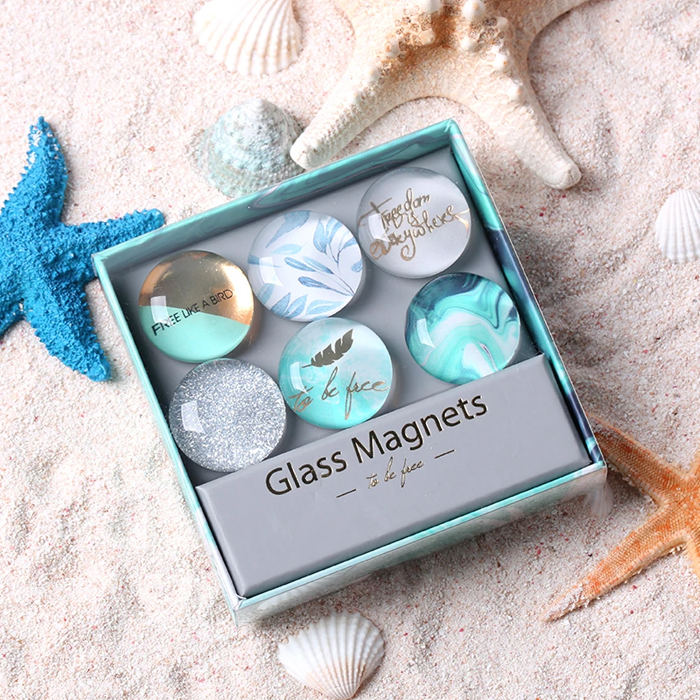 blue glass fridge magnets round style dry erase board decor