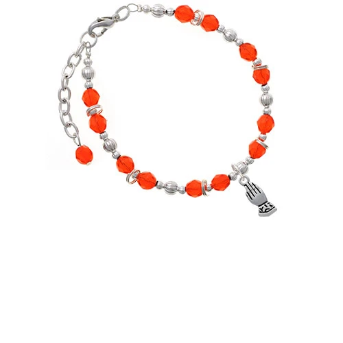 Silvertone Praying Hands Orange Beaded Bracelet