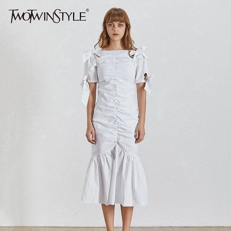 TWOTWINSTYLE Summer Bowknot Women Dress Slash Neck Short Sleeve High Waist Ruched Slim Midi Dresses Female Fashion 2019 Elegant
TWOTWINSTYLE Summer Bowknot Women Dress Slash Neck Short Sleeve High Waist Ruched Slim Midi Dresses Female Fashion 2019 Elegant