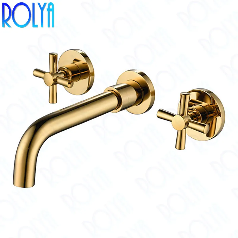 ROLYA Double Cross Handles Golden Bathroom Faucet In Wall Mounted Basin Mixer Tap Set
ROLYA Double Cross Handles Golden Bathroom Faucet In Wall Mounted Basin Mixer Tap Set
