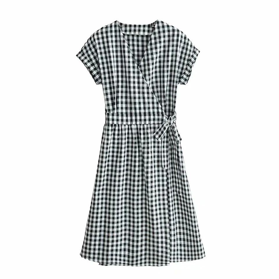 2019 Summer Fashion Plaid Wrap Dress Short Sleeve V-Neck Side Bow Tie Dresses Female Elegant Split Dress vestidos Clothing
2019 Summer Fashion Plaid Wrap Dress Short Sleeve V-Neck Side Bow Tie Dresses Female Elegant Split Dress vestidos Clothing