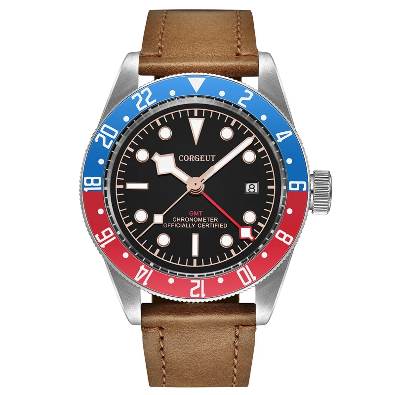 Corgeut 41mm Mens Automatic Watch Blue Red Rotatable Bezel Red GMT Hand Clock Sapphire Glass Brown Strap Watches CA2031RLR
Corgeut 41mm Mens Automatic Watch Blue Red Rotatable Bezel Red GMT Hand Clock Sapphire Glass Brown Strap Watches CA2031RLR