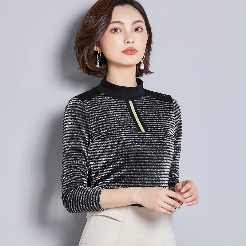 Female Stripe Mesh T-shirts New Spring Women Long Sleeve Tees Tops Stand Collar Tshirt
Female Stripe Mesh T-shirts New Spring Women Long Sleeve Tees Tops Stand Collar Tshirt