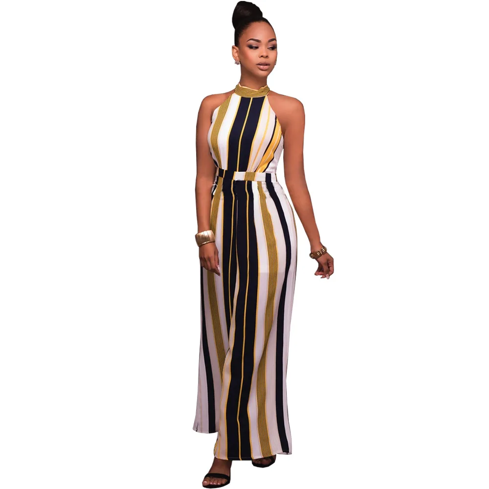 Plus Size Turtleneck Wide Leg Overalls Fashion Women Striped Print Sleeveless Tie Up Back Long Pant Jumpsuit Monos Largos
Plus Size Turtleneck Wide Leg Overalls Fashion Women Striped Print Sleeveless Tie Up Back Long Pant Jumpsuit Monos Largos