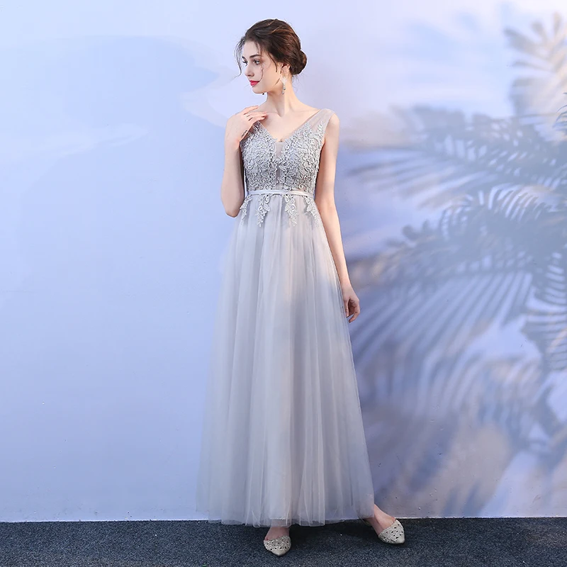 V-neck Sleeveless Dress Women Wedding Party Bridesmaid Dress Elegant Long Dress Back of Bandage Grey Colour
V-neck Sleeveless Dress Women Wedding Party Bridesmaid Dress Elegant Long Dress Back of Bandage Grey Colour