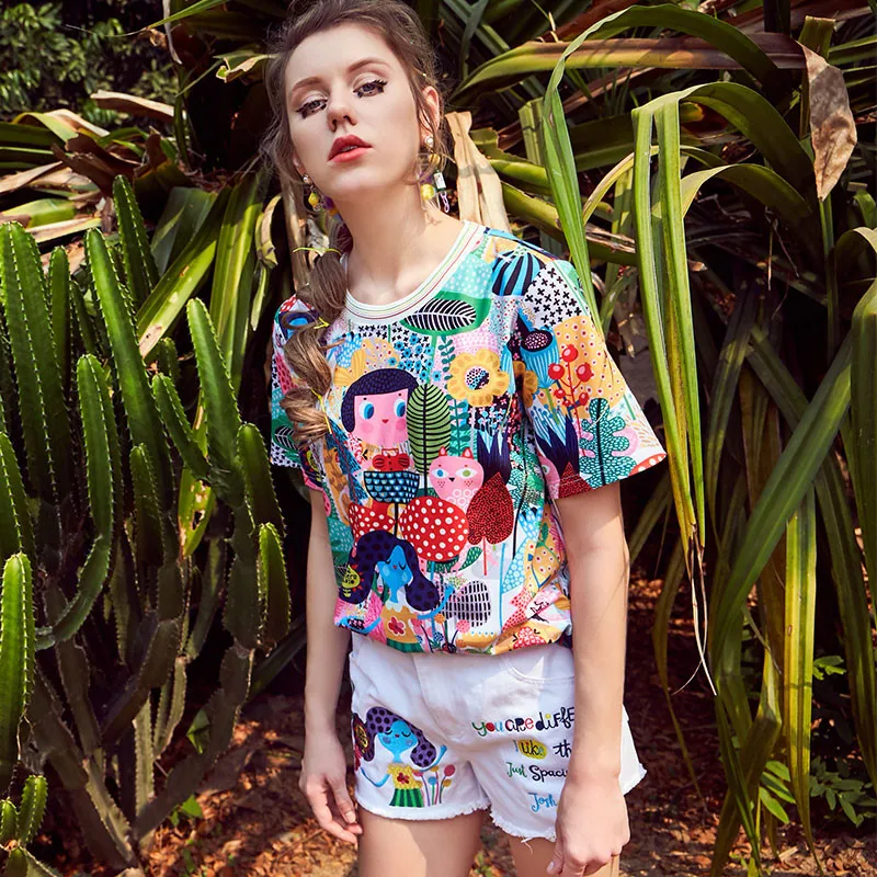 Hiawatha 2019 Summer New Color Contrast Fashion Print T-Shirt Women Loose O-Neck Short Sleeve T-Shirts TX058
Hiawatha 2019 Summer New Color Contrast Fashion Print T-Shirt Women Loose O-Neck Short Sleeve T-Shirts TX058