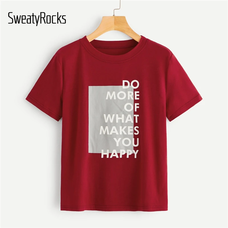 SweatyRocks Slogan Print Tee Shirt Female Short Sleeve Summer Tops 2019 Streetwear Burgundy Yellow Women T-shirt Casual Top
SweatyRocks Slogan Print Tee Shirt Female Short Sleeve Summer Tops 2019 Streetwear Burgundy Yellow Women T-shirt Casual Top