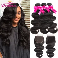 Beautiful Princess Body Wave Human Hair Bundles With Closure Double Weft Remy Brazilian Hair Weave 3 Bundles With Closure image