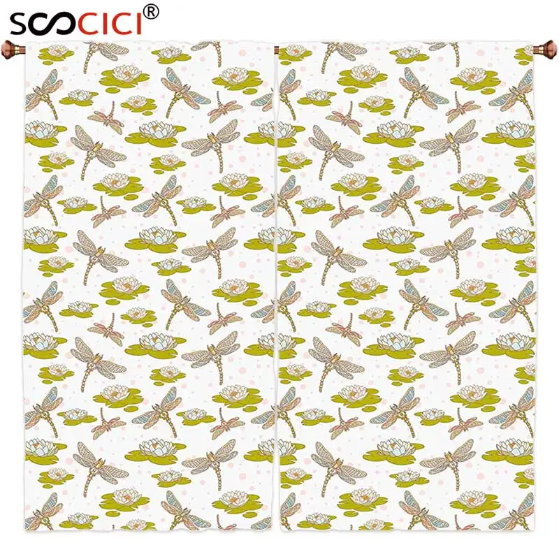 Window Curtains Treatments 2 Panels,Dragonfly River Side Flowers Loddon Lilies Leaves with Mosaic Pattern Like Wings Image
Window Curtains Treatments 2 Panels,Dragonfly River Side Flowers Loddon Lilies Leaves with Mosaic Pattern Like Wings Image