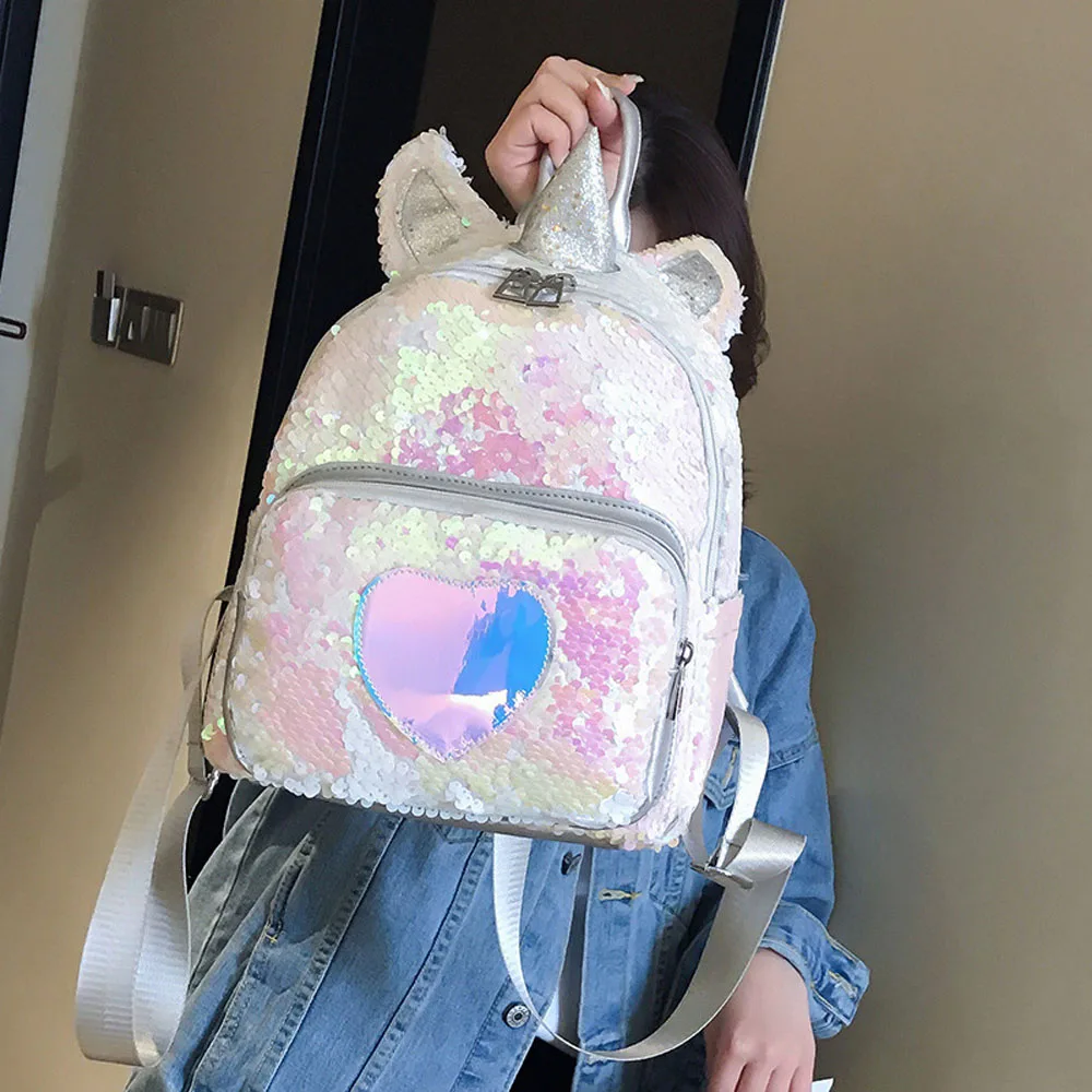 Fashion Unicorn Sequin Women Backpack Cartoon Backpack for Girls Kids School Bag Cute Hologram Laser PU Leather Travel Mochila
Fashion Unicorn Sequin Women Backpack Cartoon Backpack for Girls Kids School Bag Cute Hologram Laser PU Leather Travel Mochila