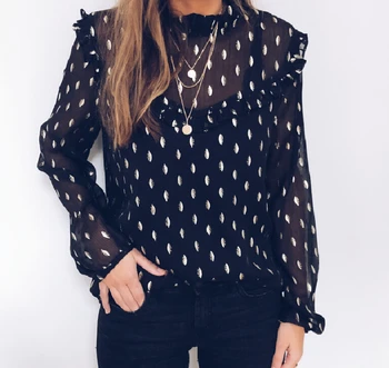 Women Boho Beach Black Chiffon Blouse Elegant Polka Dot Top Ruffles Ladies Blouse long sleeve playa blusas femininas elegante 
Women Boho Beach Black Chiffon Blouse Elegant Polka Dot Top Ruffles Ladies Blouse long sleeve playa blusas femininas elegante