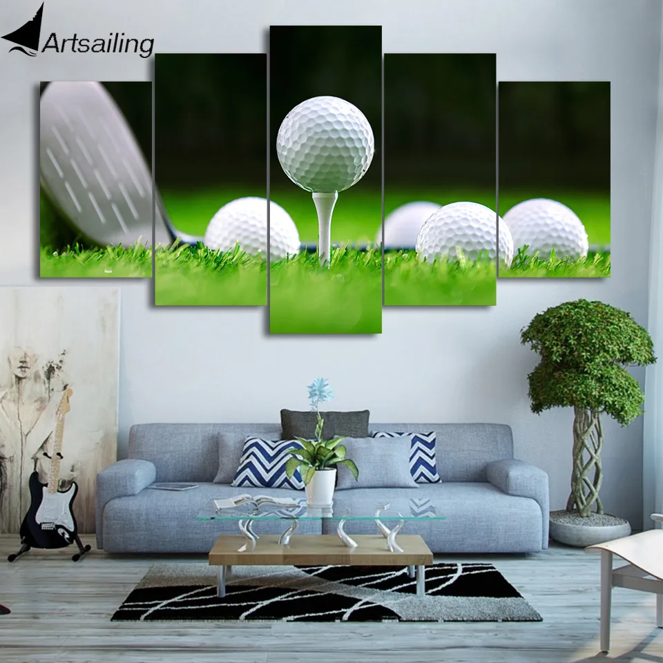 HD Printed 5 Piece Canvas Art Golf Course Painting Balls Modular Wall Pictures Decor Framed Free Shipping CU-2097C | Дом и сад