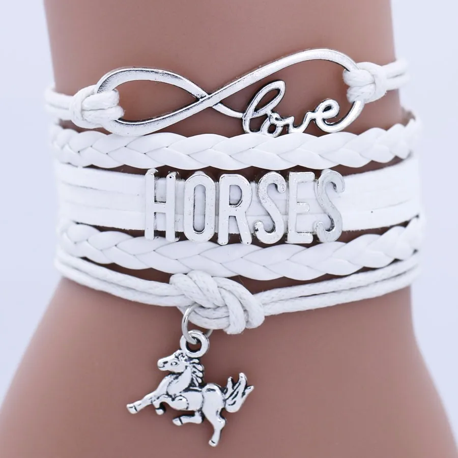 Newest Mutilcolor Antique Silver Horse Wristband Charm Bracelets For Women Multilayer Bracelet Jewelry 610230