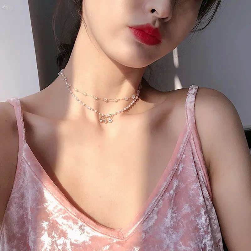 AOMU Korea Pearl Necklace Double Layer Crystal Rhinestones Necklace Accessories Clavicle Chain For Women Fashion Jewelry
AOMU Korea Pearl Necklace Double Layer Crystal Rhinestones Necklace Accessories Clavicle Chain For Women Fashion Jewelry