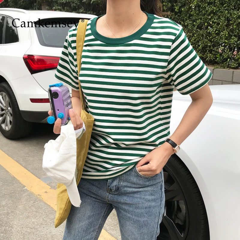 CamKemsey New Summer Loose T-Shirts For Women 2019 Casual O-Neck Fashion Striped Short Sleeve Cotton T Shirts
CamKemsey New Summer Loose T-Shirts For Women 2019 Casual O-Neck Fashion Striped Short Sleeve Cotton T Shirts