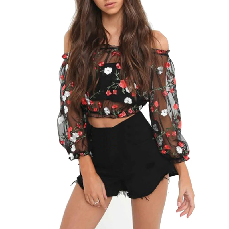 New Summer Women's Blouse Casual Sexy Floral Tops Tulle Off Shoulder Long Sleeve Crop Ladies Tops Women Clothing
New Summer Women's Blouse Casual Sexy Floral Tops Tulle Off Shoulder Long Sleeve Crop Ladies Tops Women Clothing