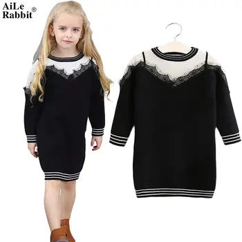 AiLe Rabbit Girls Sweater Dress Lace False Harness Black White Stitching Classic Fashion Long Sleeves Brand Kids Clothes k1
AiLe Rabbit Girls Sweater Dress Lace False Harness Black White Stitching Classic Fashion Long Sleeves Brand Kids Clothes k1
