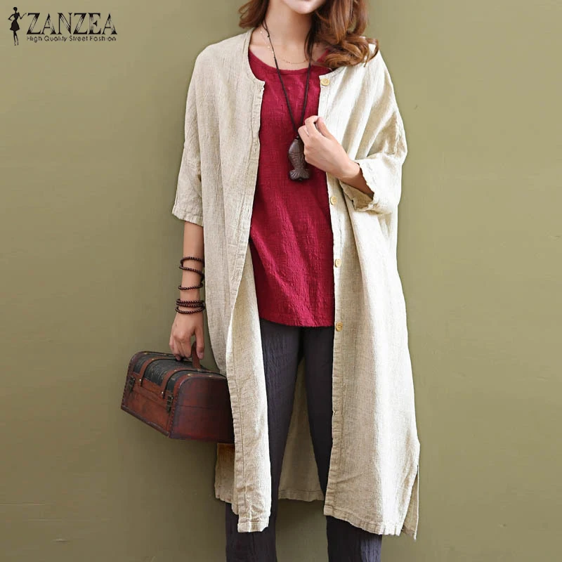5XL ZANZEA Autumn Long Tops Cardigans Women Cotton Linen Blouse Female O Neck Button Shirt Ladies Split Blusa Kaftans Outerwear
5XL ZANZEA Autumn Long Tops Cardigans Women Cotton Linen Blouse Female O Neck Button Shirt Ladies Split Blusa Kaftans Outerwear