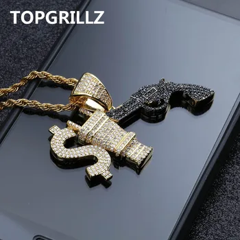 TOPGRILLZ Hip Hop Gold Color Iced Out Cubic Zircon Dollar Sign Plug Gun Pendant Necklace Men Hip Hop Jewelry Gifts Tennis Chain
TOPGRILLZ Hip Hop Gold Color Iced Out Cubic Zircon Dollar Sign Plug Gun Pendant Necklace Men Hip Hop Jewelry Gifts Tennis Chain