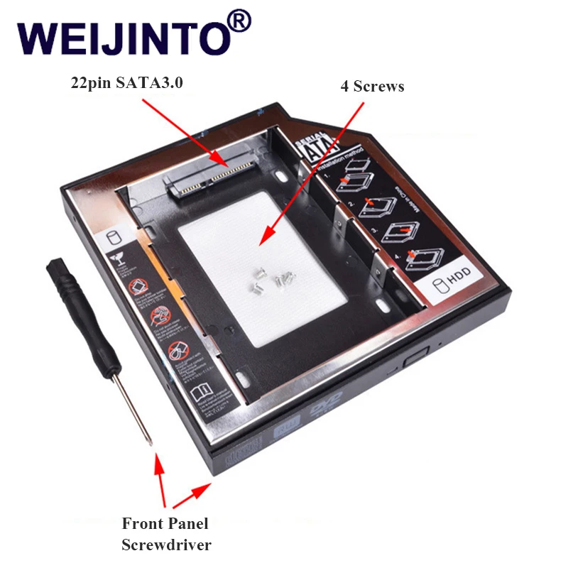 

WEIJINTO 2pcs Universal SATA 3.0 2nd SSD HDD Caddy 9.5mm for 2.5" SSD Case Hard Disk Enclosure for Laptop DVD-ROM Optical Bay