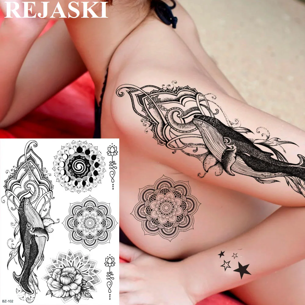 REJASKI Dolphin Black Henna Mehndi Temporary Tattoos Sticker Mandala Flower Washable Tatoos For Men Women Body Art Custom Tattoo
REJASKI Dolphin Black Henna Mehndi Temporary Tattoos Sticker Mandala Flower Washable Tatoos For Men Women Body Art Custom Tattoo