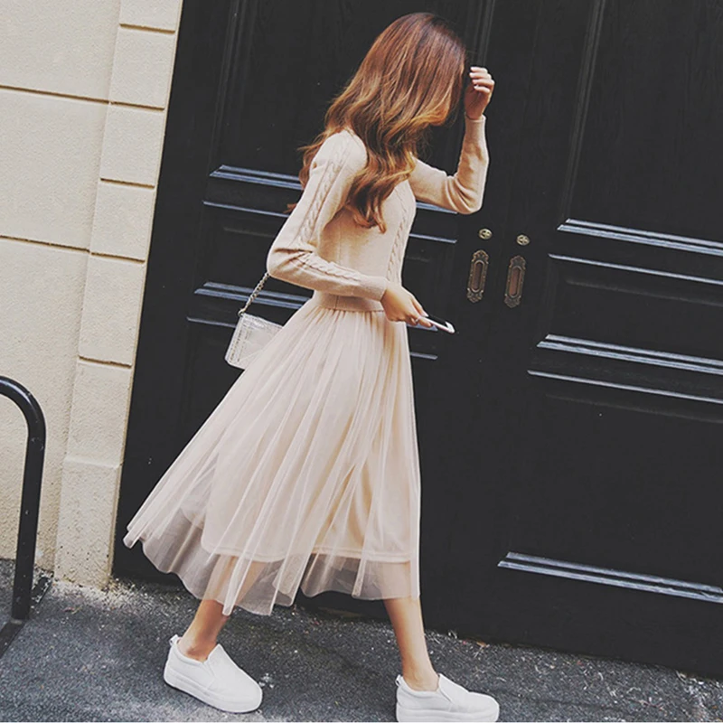 Elegant Sweater Dress Autumn Winter Dress Knitted Long Sleeve Women Dress Sweater Mesh Patchwork Office Casual Long Dress
Elegant Sweater Dress Autumn Winter Dress Knitted Long Sleeve Women Dress Sweater Mesh Patchwork Office Casual Long Dress