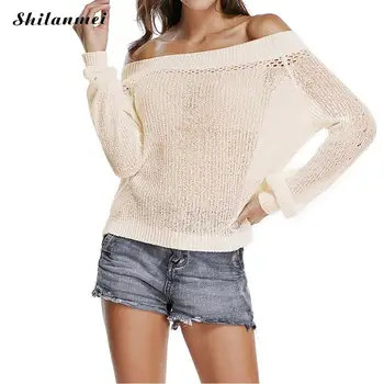 Sexy Hollow Sweater For Women 2018 Autumn Off Shoulder Lantern Sleeve Knitted Pullovers Tops White Loose Casual Female Jumper
Sexy Hollow Sweater For Women 2018 Autumn Off Shoulder Lantern Sleeve Knitted Pullovers Tops White Loose Casual Female Jumper