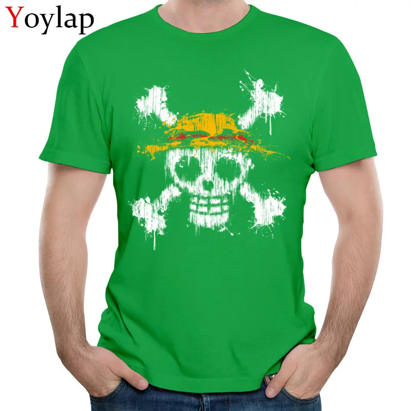 100% Cotton T Shirts for Male Short Sleeve Print Tops T Shirt New Arrival Fall Custom One piece skull O Neck Tee Shirt green