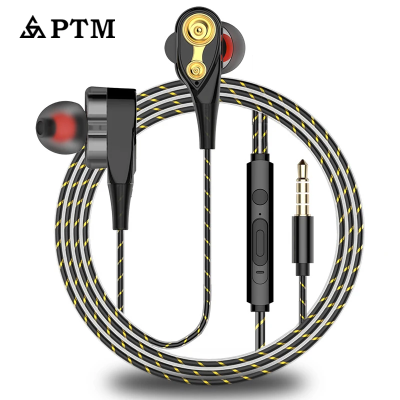 

PTM D14 Dual Drive Stereo Bass Earphone Headset Earbuds Sport Headphones For iPhone huawei Xiaomi 3.5mm Wired Earphones With Mic