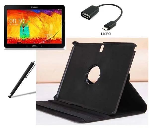 4 in 1 Pu leather 360 Rotatry case cover for samsung galaxy note 10.1 2014 P600 P601+ Clear Screen protector + Stylus +Micro OTG |