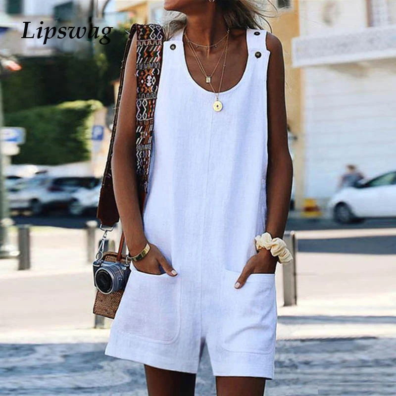 Lipswag Women sleeveless Pockets Playsuits Summer O-Neck Button Jumpsuit Rompers Casual Linen Solid Sreetwear Overalls Playsuit
Lipswag Women sleeveless Pockets Playsuits Summer O-Neck Button Jumpsuit Rompers Casual Linen Solid Sreetwear Overalls Playsuit