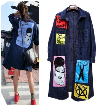 2018 Spring New Women's Outwear Streetwear Denim Spliced Trench Coat Unique Female Appliques Print Outerwear Cool Coat NZ45
2018 Spring New Women's Outwear Streetwear Denim Spliced Trench Coat Unique Female Appliques Print Outerwear Cool Coat NZ45