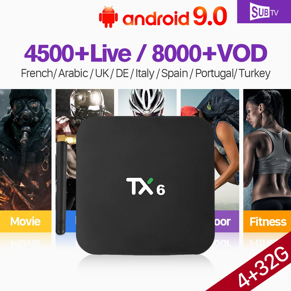 TX6 Android 9.0 Tv Box With IPTV Subscription 1 Year SUBTV Code 4GB 32GB BT5.0 Arabic UK Italia Portugal 4K Full HD IPTV Box Vod
TX6 Android 9.0 Tv Box With IPTV Subscription 1 Year SUBTV Code 4GB 32GB BT5.0 Arabic UK Italia Portugal 4K Full HD IPTV Box Vod