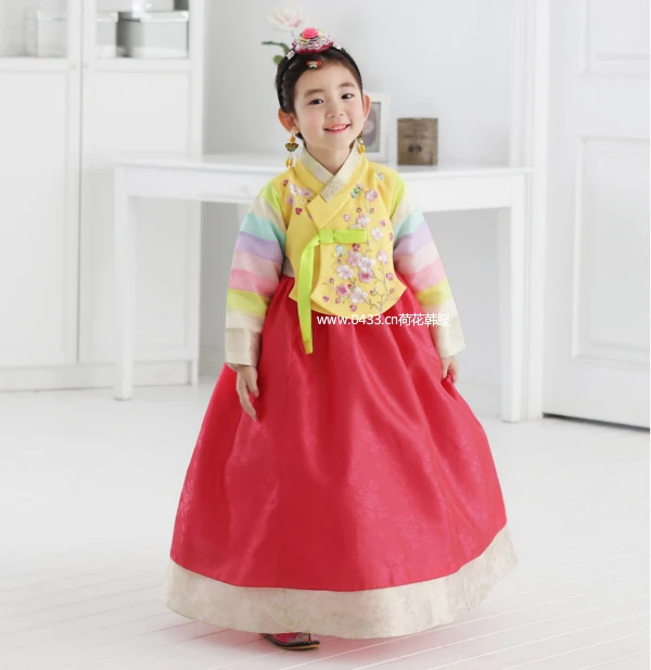 

Children Embroidered Korean Hanbok Dress Traditional Palace Wedding Clothing Girls Tutu Dress Princess Dress