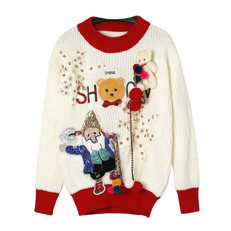 Funny Women Christmas Sweaters Knitted Bear Snow Flowers Sequins Sweater Girls Appliques Party Pullover Jumper Sweaters NS870
Funny Women Christmas Sweaters Knitted Bear Snow Flowers Sequins Sweater Girls Appliques Party Pullover Jumper Sweaters NS870
