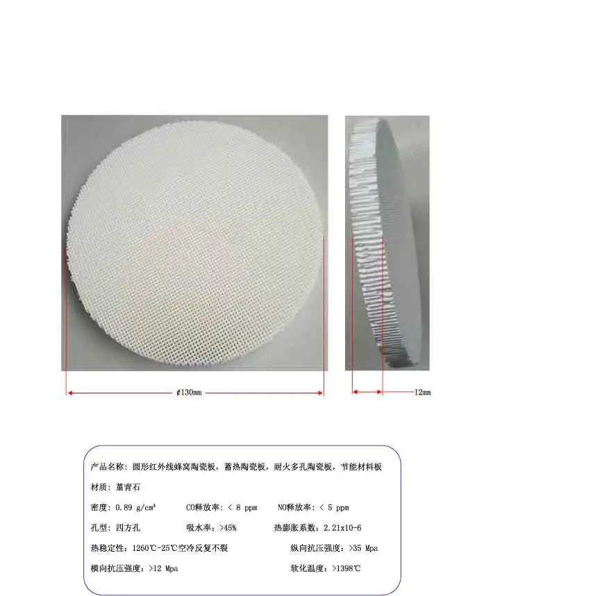 130 Infrared Honeycomb Ceramic Plate, Regenerative Ceramic, Refractory Porous Ceramic, Energy-saving Material Board
130 Infrared Honeycomb Ceramic Plate, Regenerative Ceramic, Refractory Porous Ceramic, Energy-saving Material Board