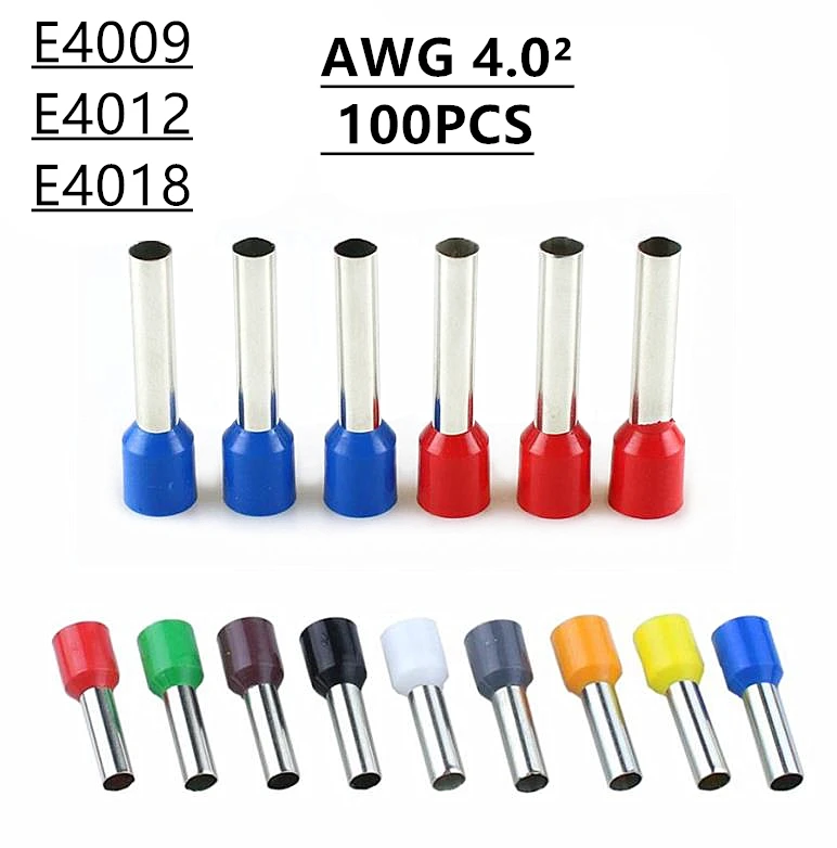100pcs E4009 E4012 E4018 Insulated Ferrules Terminal Block Cord End Wire Connector 4.0 mm2,Crimp Terminator
100pcs E4009 E4012 E4018 Insulated Ferrules Terminal Block Cord End Wire Connector 4.0 mm2,Crimp Terminator