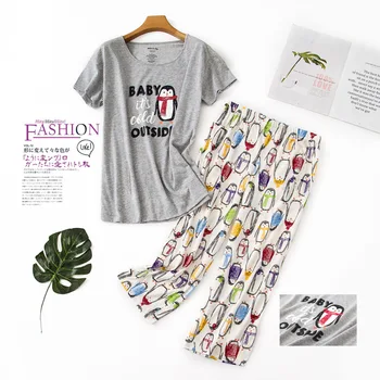 New women's pajama sets grey color with cute penguins printed round-neck calf-length cotton fashion pajama sets hot selling
New women's pajama sets grey color with cute penguins printed round-neck calf-length cotton fashion pajama sets hot selling