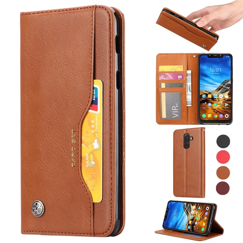 Card Slot Flip Case For Xiaomi Pocophone F1 CASE Multifunction PU Leather Wallet Stand Photo Frame Cover POCO Business case | Мобильные